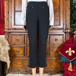 Belle by Kim Gravel Black Triple Grommet Hem Textured Stretch Crop Pant